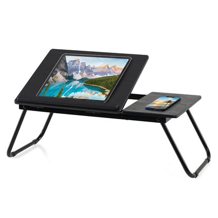 Masă pliabilă pentru laptop cu unghiuri reglabile, MDF și metal