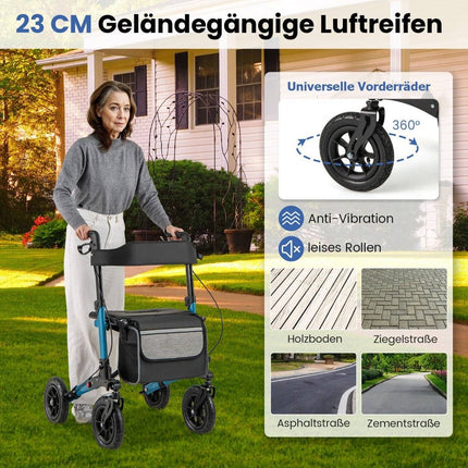 Rollator usor pliabil cu anvelope pneumatice, aluminiu, capacitate 140 kg