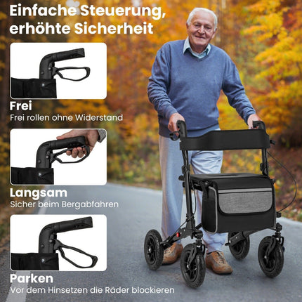 Rollator usor pliabil cu anvelope pneumatice, aluminiu, capacitate 140 kg