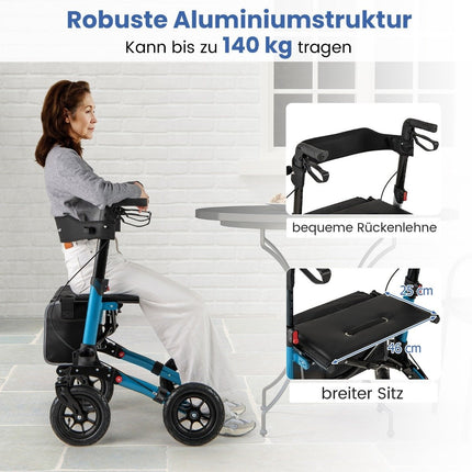 Rollator usor pliabil cu anvelope pneumatice, aluminiu, capacitate 140 kg