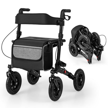 Rollator usor pliabil cu anvelope pneumatice, aluminiu, capacitate 140 kg