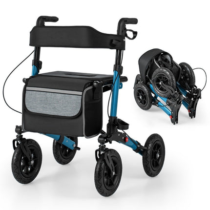 Rollator usor pliabil cu anvelope pneumatice, aluminiu, capacitate 140 kg