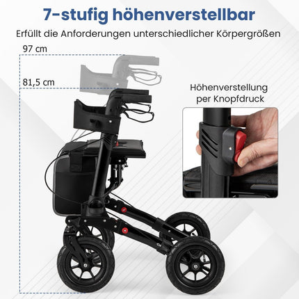 Rollator usor pliabil cu anvelope pneumatice, aluminiu, capacitate 140 kg
