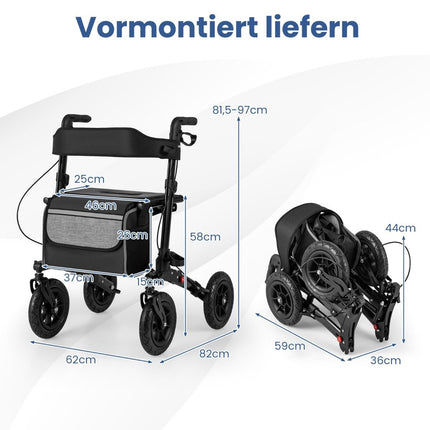 Rollator usor pliabil cu anvelope pneumatice, aluminiu, capacitate 140 kg