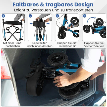 Rollator usor pliabil cu anvelope pneumatice, aluminiu, capacitate 140 kg