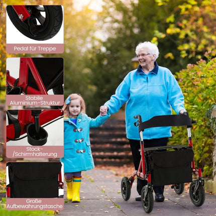 Rollator usor pliabil cu scaun, aluminiu, capacitate 136 kg