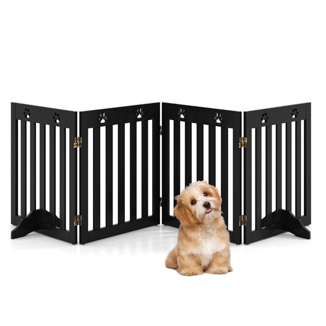 Poartă pliabilă pentru animale de companie – 4 panouri, MDF, 203 x 60 cm, maro