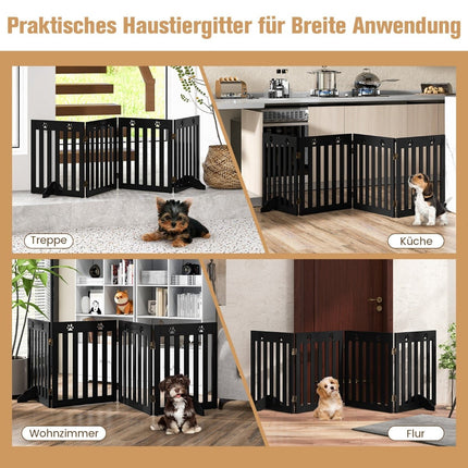 Poartă pliabilă pentru animale de companie – 4 panouri, MDF, 203 x 60 cm, maro