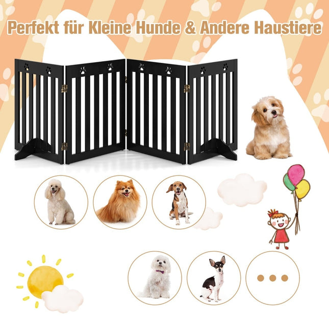 Poartă pliabilă pentru animale de companie – 4 panouri, MDF, 203 x 60 cm, maro