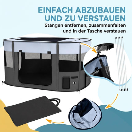 Foldable Pet Playpen with Storage Bag, 114 x 89 x 59 cm, Grey