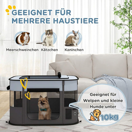 Foldable Pet Playpen with Storage Bag, 84 x 64 x 53 cm, Grey