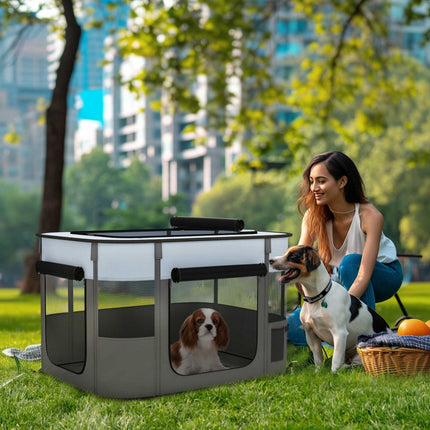 Foldable Pet Playpen with Storage Bag, 84 x 64 x 53 cm, Grey