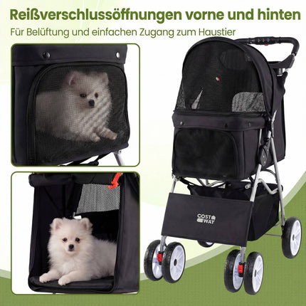 Cărucior pliabil pentru animale de companie cu plasă, roți all-terrain, negru