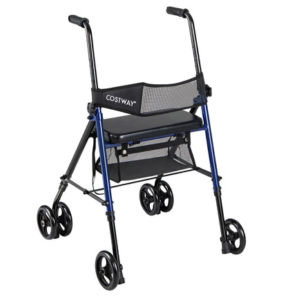 Rollator pliabil cu scaun, înălțime reglabilă, albastru