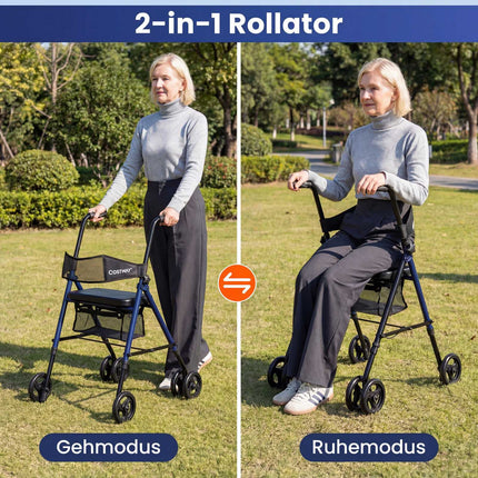 Rollator pliabil cu scaun, înălțime reglabilă, albastru