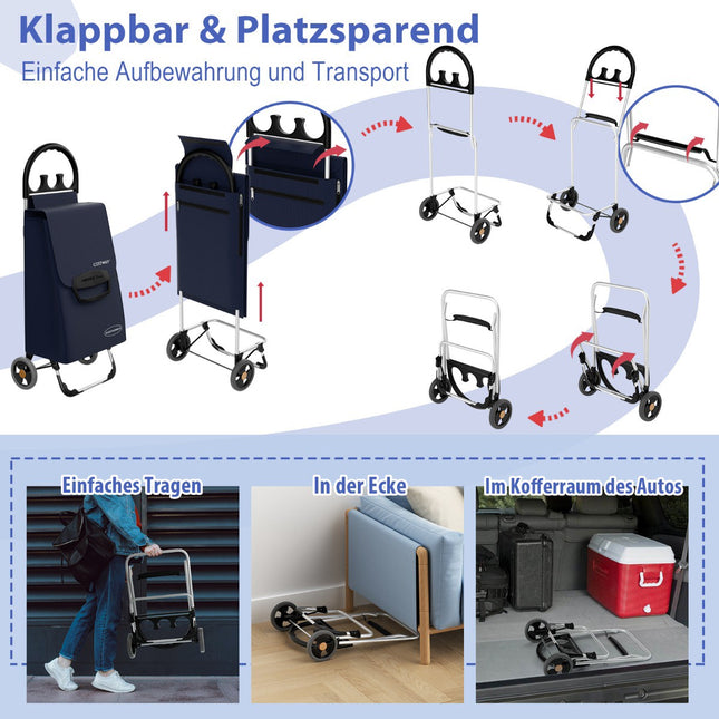 Cărucior de cumpărături pliabil, geantă detașabilă de 70 l, aluminiu