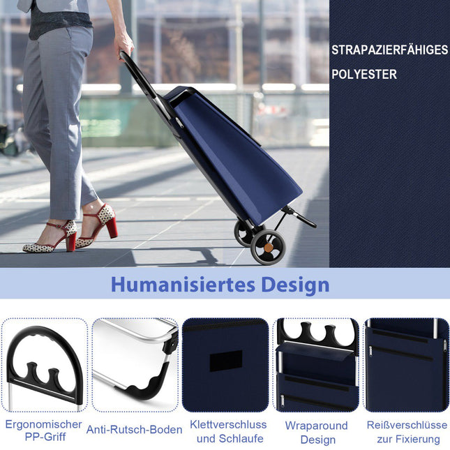 Cărucior de cumpărături pliabil, geantă detașabilă de 70 l, aluminiu