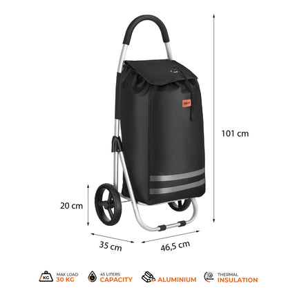Cărucior de cumpărături pliabil 45L negru, interior termic
