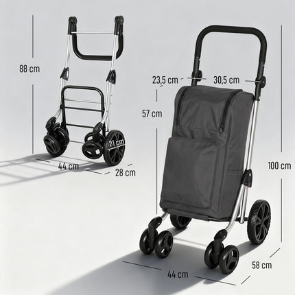 Cărucior de cumpărături pliabil cu geantă frigorifică, 46L, gri închis