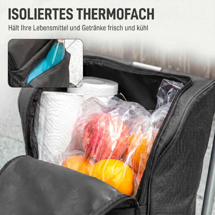 Cărucior de cumpărături pliabil cu geantă frigorifică, 46L, gri închis