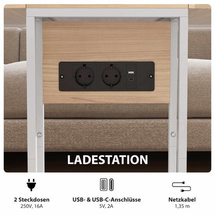 Masă laterală pliabilă cu porturi de încărcare USB, metal, 39x29x57 cm