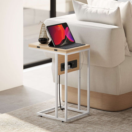 Masă laterală pliabilă cu porturi de încărcare USB, metal, 39x29x57 cm