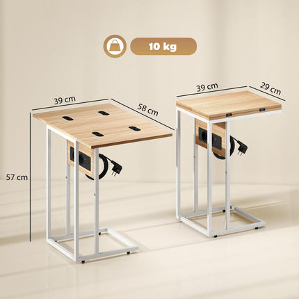 Masă laterală pliabilă cu porturi de încărcare USB, metal, 39x29x57 cm