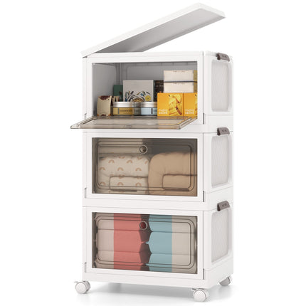 Set cutii de depozitare pliabile cu capace, pachet de 3, 105 l, alb