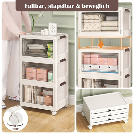 Set cutii de depozitare pliabile cu capace, pachet de 3, 105 l, alb