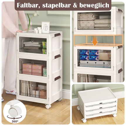 Cutii de depozitare pliabile cu capace, pachet de 3, 75 l, albe
