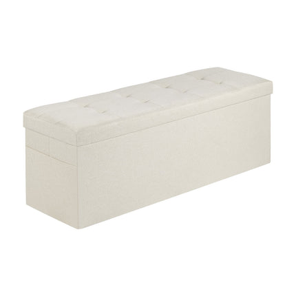 Foldable Storage Ottoman Bench, Linen, Side Pockets, 660 lb