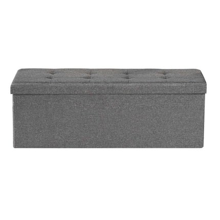 Foldable Storage Ottoman Bench, Linen, Side Pockets, Gray
