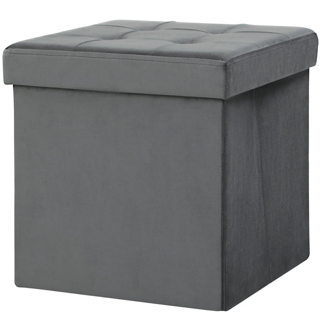 Otoman de depozitare pliabil cu spumă, MDF, gri, 37,6 L