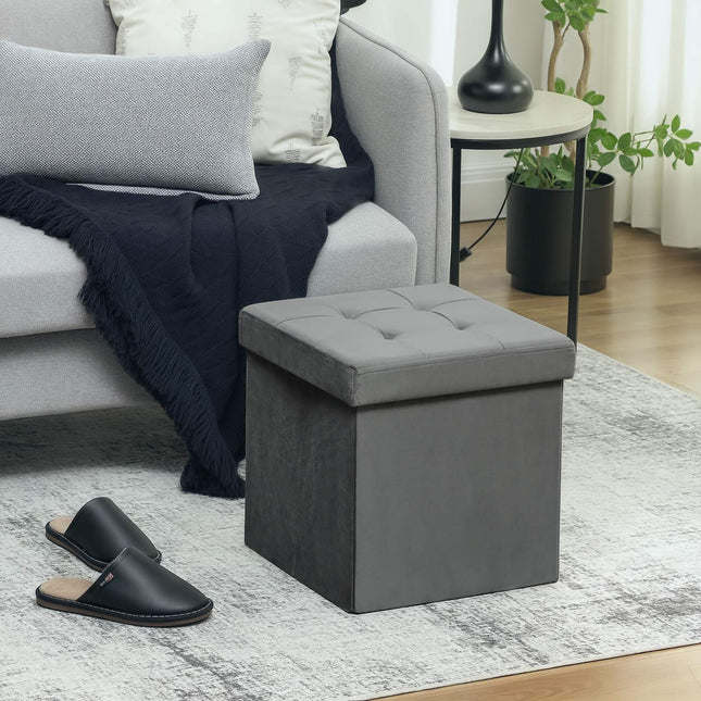Otoman de depozitare pliabil cu spumă, MDF, gri, 37,6 L