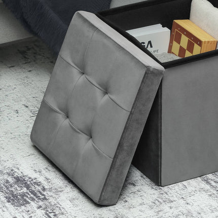 Otoman de depozitare pliabil cu spumă, MDF, gri, 37,6 L