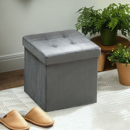 Otoman de depozitare pliabil cu spumă, MDF, gri, 37,6 L