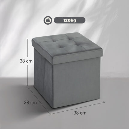 Otoman de depozitare pliabil cu spumă, MDF, gri, 37,6 L