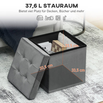 Otoman de depozitare pliabil cu spumă, MDF, gri, 37,6 L