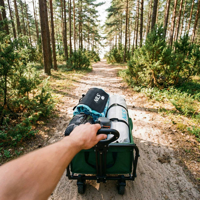 Căruță turistică pliabilă, capacitate 70L, verde