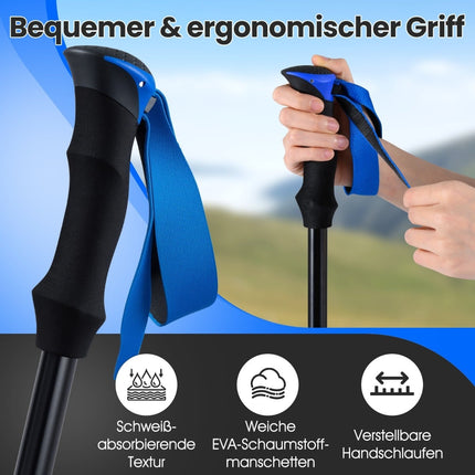 Bețe de trekking pliabile, cu închidere rapidă, 115-130 cm, albastre