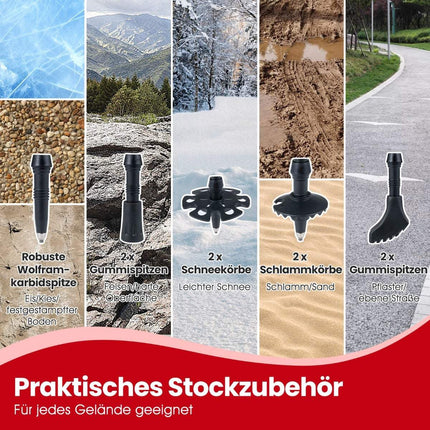 Bețe de trekking pliabile, cu închidere rapidă, 115-130 cm, roșii