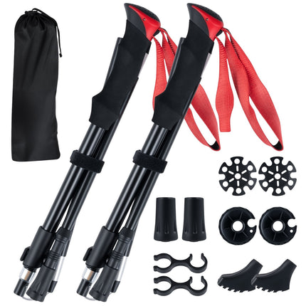 Bețe de trekking pliabile, cu închidere rapidă, 115-130 cm, roșii