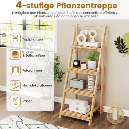 Suport de plante pliabil din lemn cu 4 rafturi, 52x38x109 cm