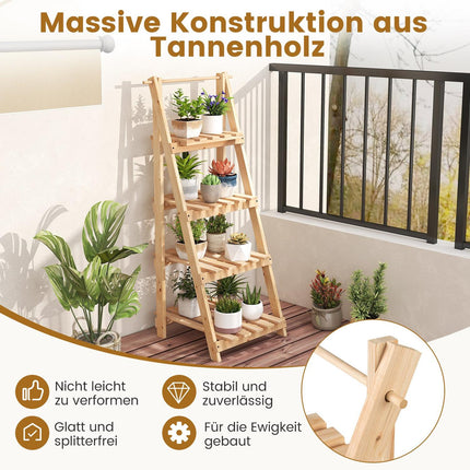 Suport de plante pliabil din lemn cu 4 rafturi, 52x38x109 cm