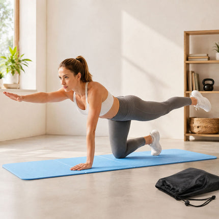Foldable Yoga Mat 6 mm with Carry Bag, 61 x 183 cm, Light Blue