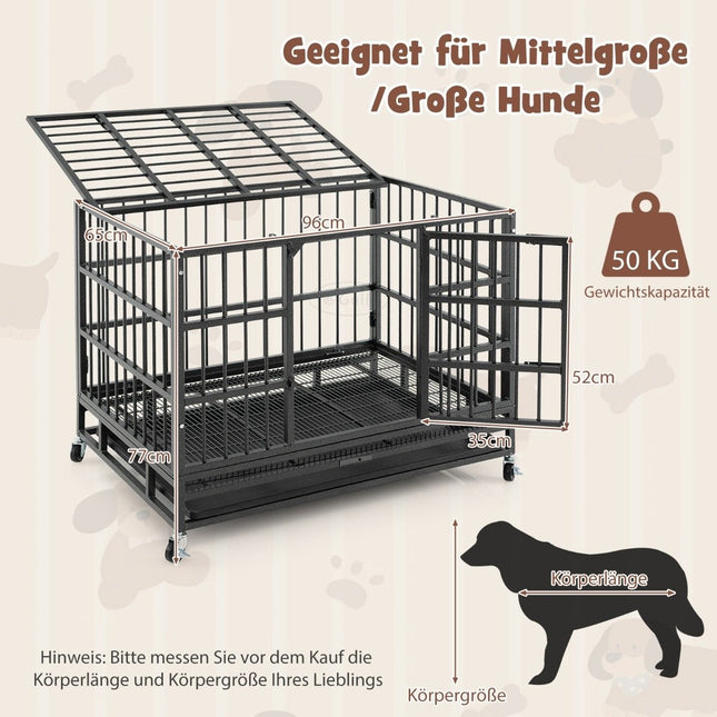 Foldable dog cage with 2 doors &amp; Roles &amp; extendable tray transport cage transport box 96 x 65 x 77 cm