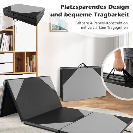 Foldable training mat made of faux leather with Velcro fasteners &amp; Carrying handles 300 x 117 x 5 cm-gray