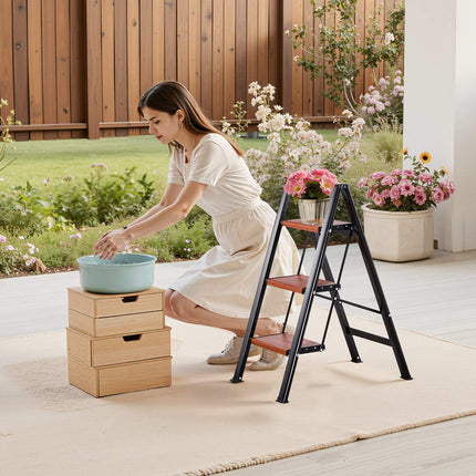Folding 3-Step Ladder, Wide Anti-Slip Steps, 150 kg