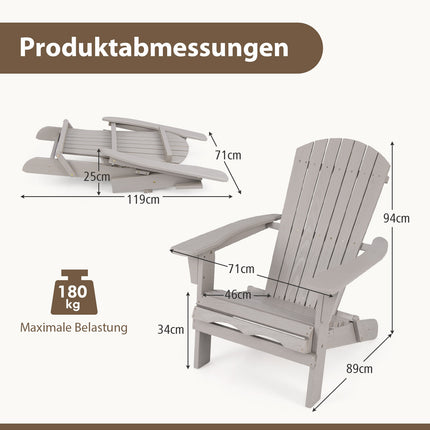 Scaun Adirondack pliabil, lemn gri, spătar înalt