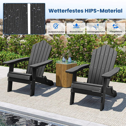 Scaun pliabil Adirondack, rezistent la intemperii, negru, HIPS